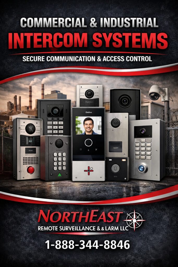 Commercial and industrial intercom system with video entry station loading dock communication vehicle gate and remote answering