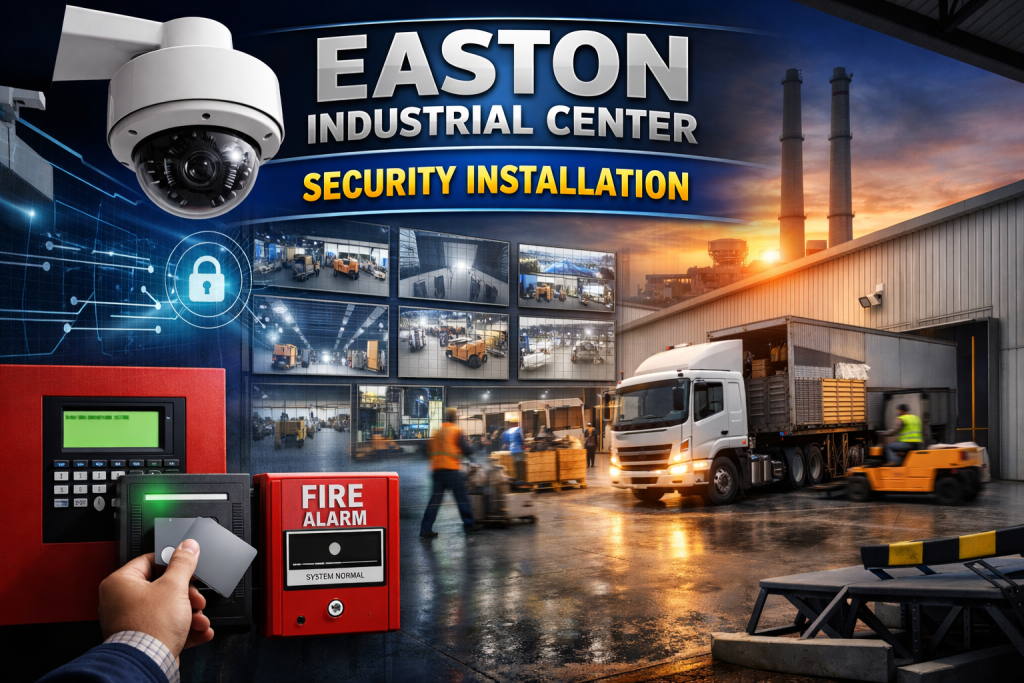 industrial warehouse surveillance cameras, access control card reader, fire alarm system, and loading dock security by Northeast Remote Surveillance and Alarm, LLC