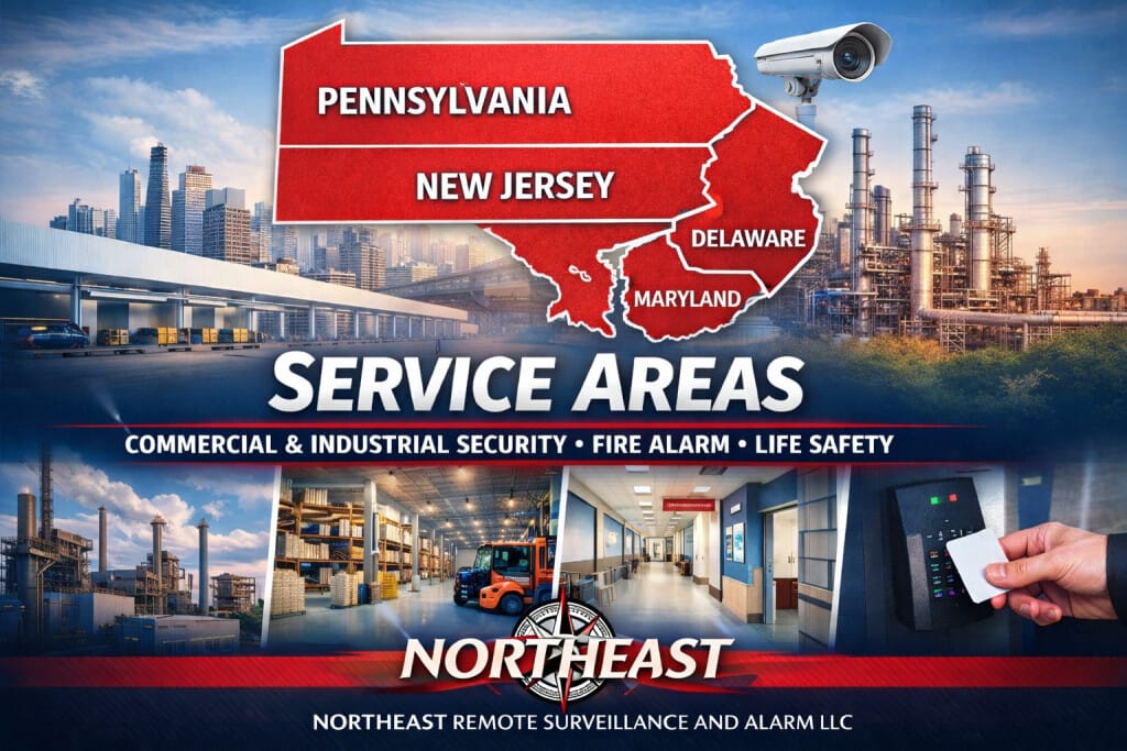 NERSA commercial security service areas across Pennsylvania and selected Mid-Atlantic markets, including New Jersey, Delaware, and Maryland.