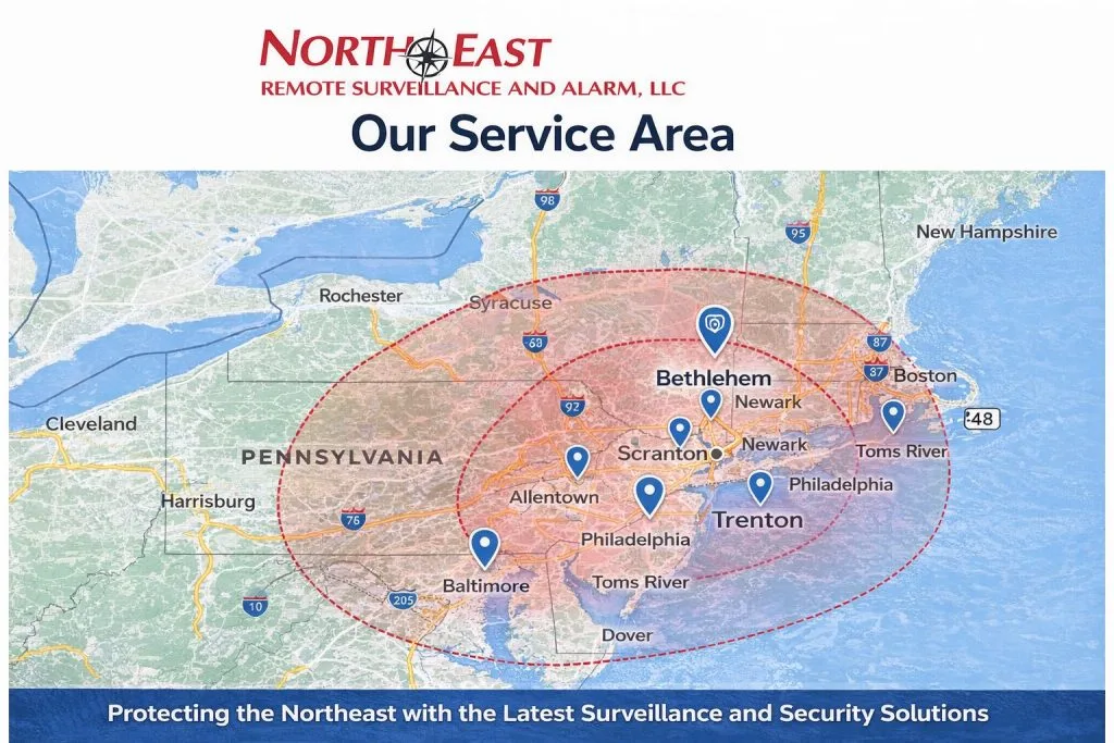 NERSA service area map showing Allentown, Bethlehem, Scranton, Philadelphia, Trenton, Baltimore, and surrounding Mid-Atlantic coverage.