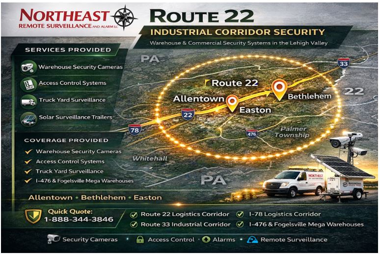 Route 22 Industrail Corridor Coverave map for Northeast remote Surveillance and Alarm, LLC