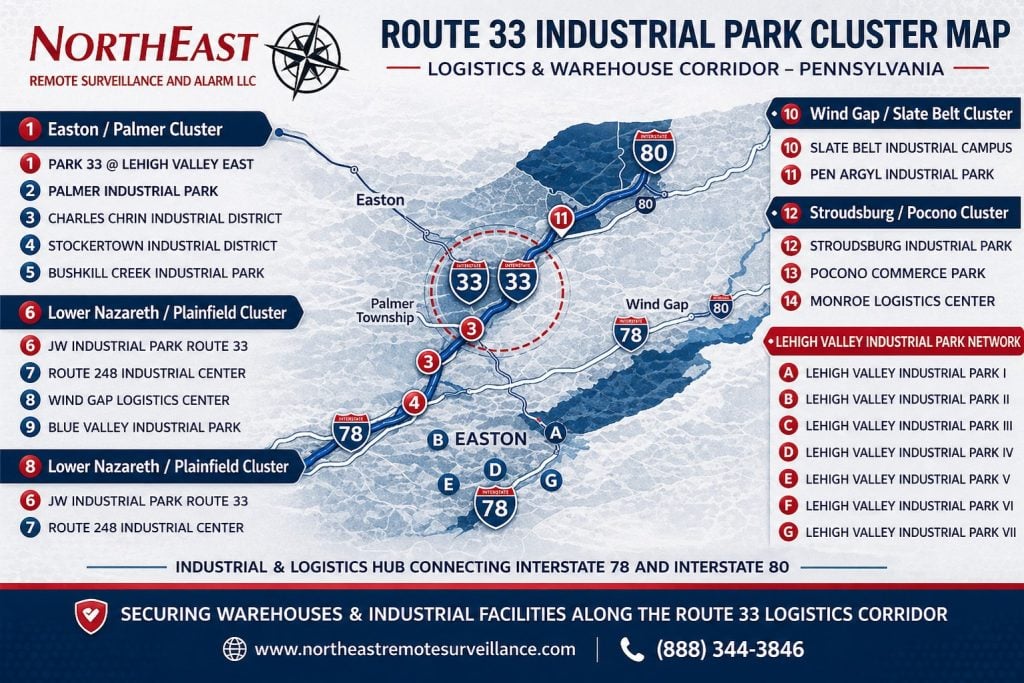 Map of Easton PA Northeasteast Remote Surveillance and Alarm, LLC Route 33 Corridor Industrial Parks