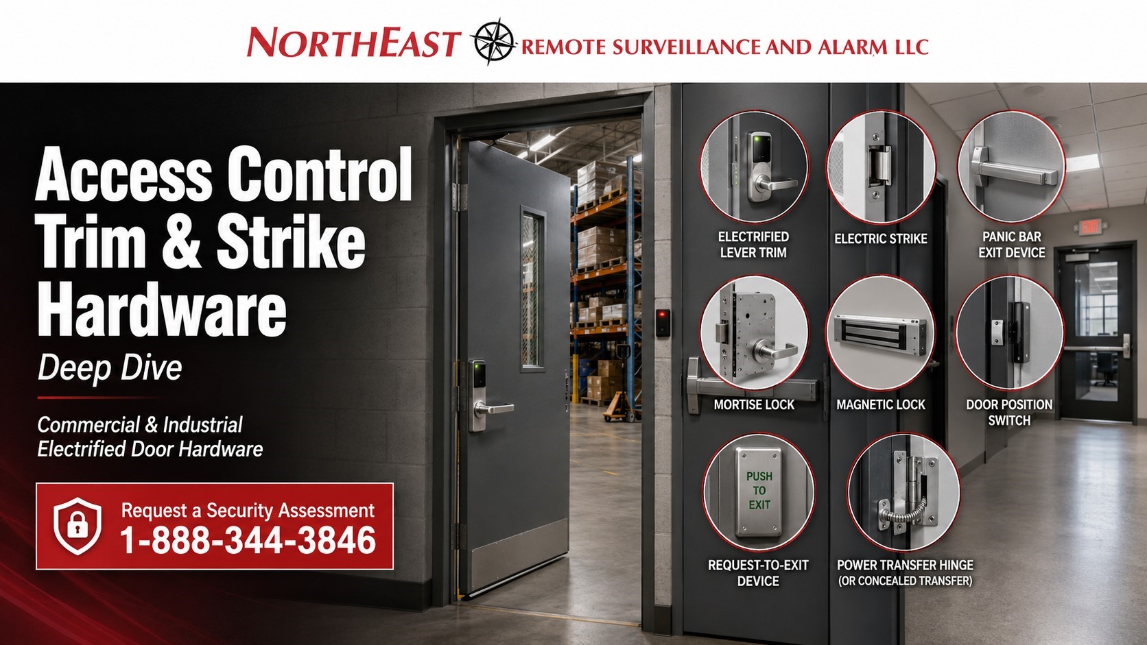 Commercial electric strike and electrified trim hardware for access controlled doors