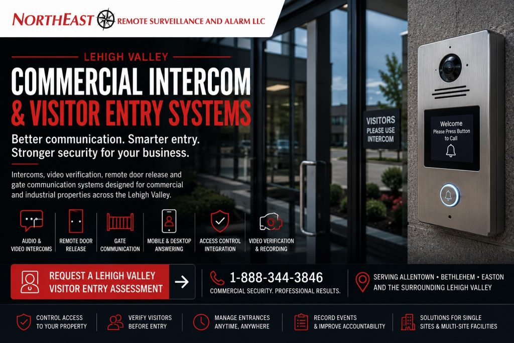 Comercial Intercom and Visitor Entry Systems Lehigh Valley PA NERSA Commercial video intercom and controlled visitor entry system at a Lehigh Valley business entrance