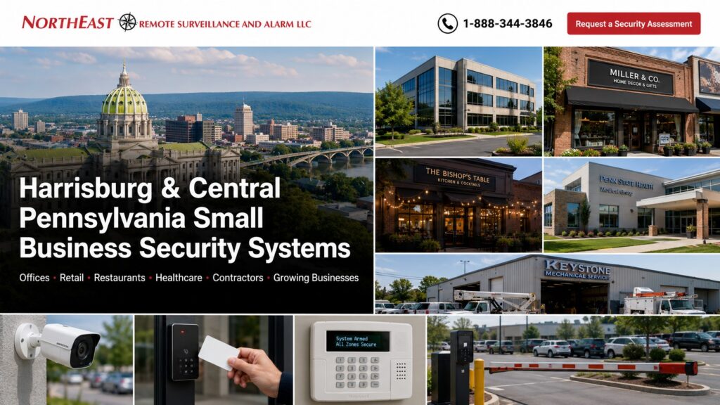 Small business security systems in Harrisburg and Central Pennsylvania for offices, retail, restaurants, healthcare, contractors, and growing businesses.