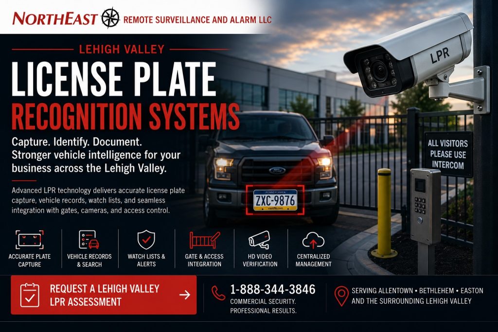 License plate recognition camera documenting vehicles at a Lehigh Valley commercial gate