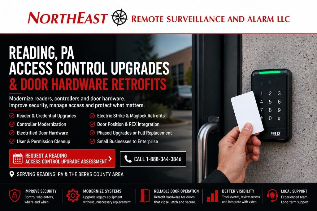 Reading PA Access Control Upgrades nd Door Hardware Refits NERSA Commercial access control system and electrified door hardware retrofit at an existing business in Reading Pennsylvania