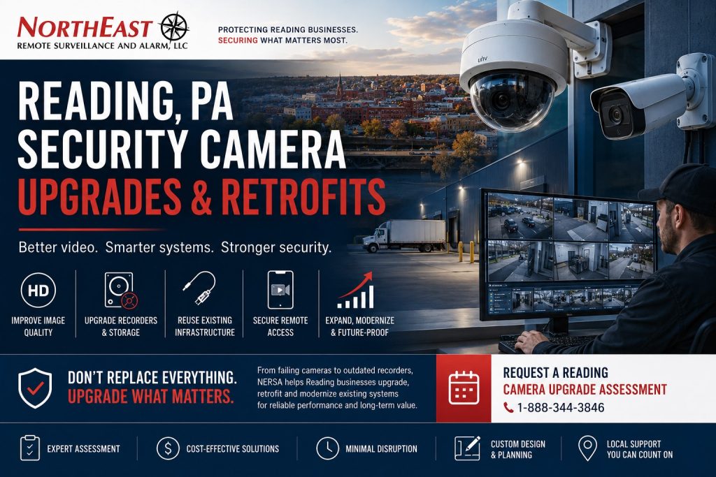 Reading PA Security Camera Upgrades and Retrofits NERSA Commercial security camera system upgrade and retrofit for an existing business video-surveillance system in Reading, Pennsylvania