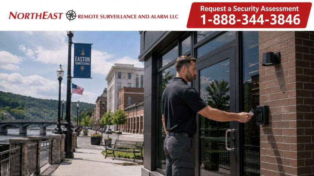 Easton Access Control Systems Installation NERSA Commercial access control installation in Easton Pennsylvania with card readers mobile credentials controlled doors locking hardware and employee entry management