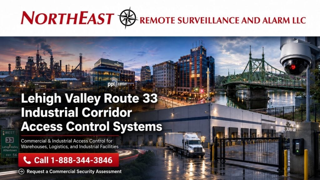 Lehigh Valley Route 33 industrial corridor access control systems for warehouses, manufacturing facilities, logistics centers, and commercial properties in Pennsylvania.
