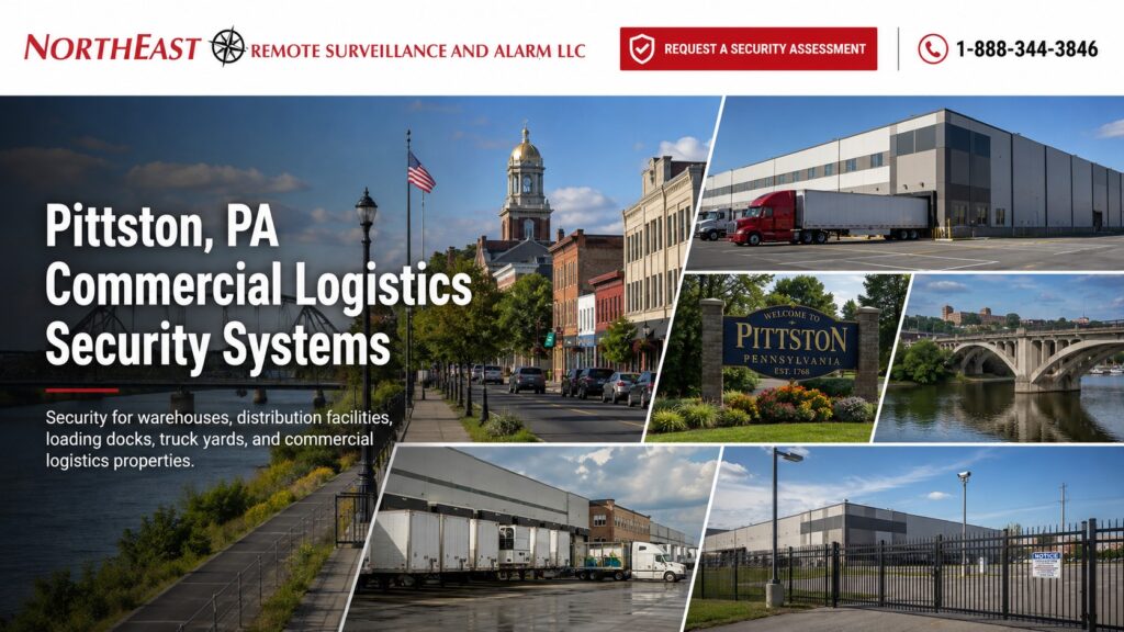 Pittston PA Logistics Security Systems NERSA Pittston, PA commercial logistics security systems for warehouses, distribution facilities, loading docks, truck yards, trailers, vehicle gates, parking areas, and remote video monitoring.