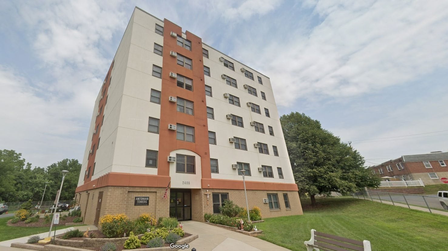 Antonian Towers apartment building and entrance at 2405 Hillside Avenue in the Easton, Pennsylvania area