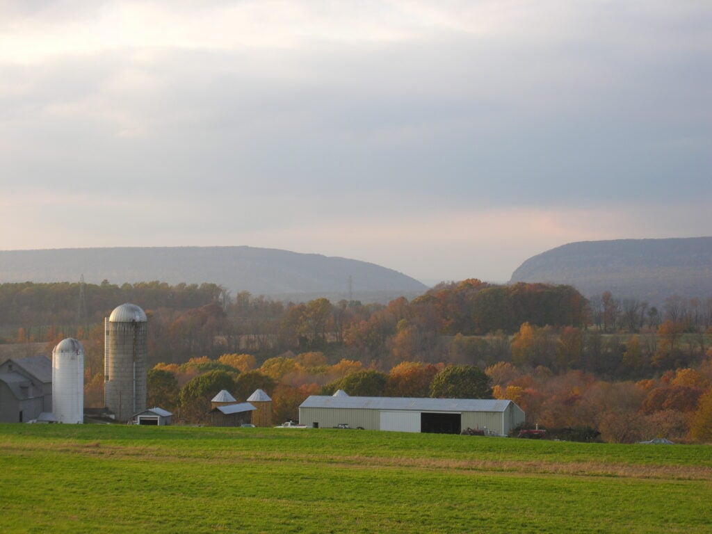 Autumn landscape and Delaware Water Gap viewed from New Jersey