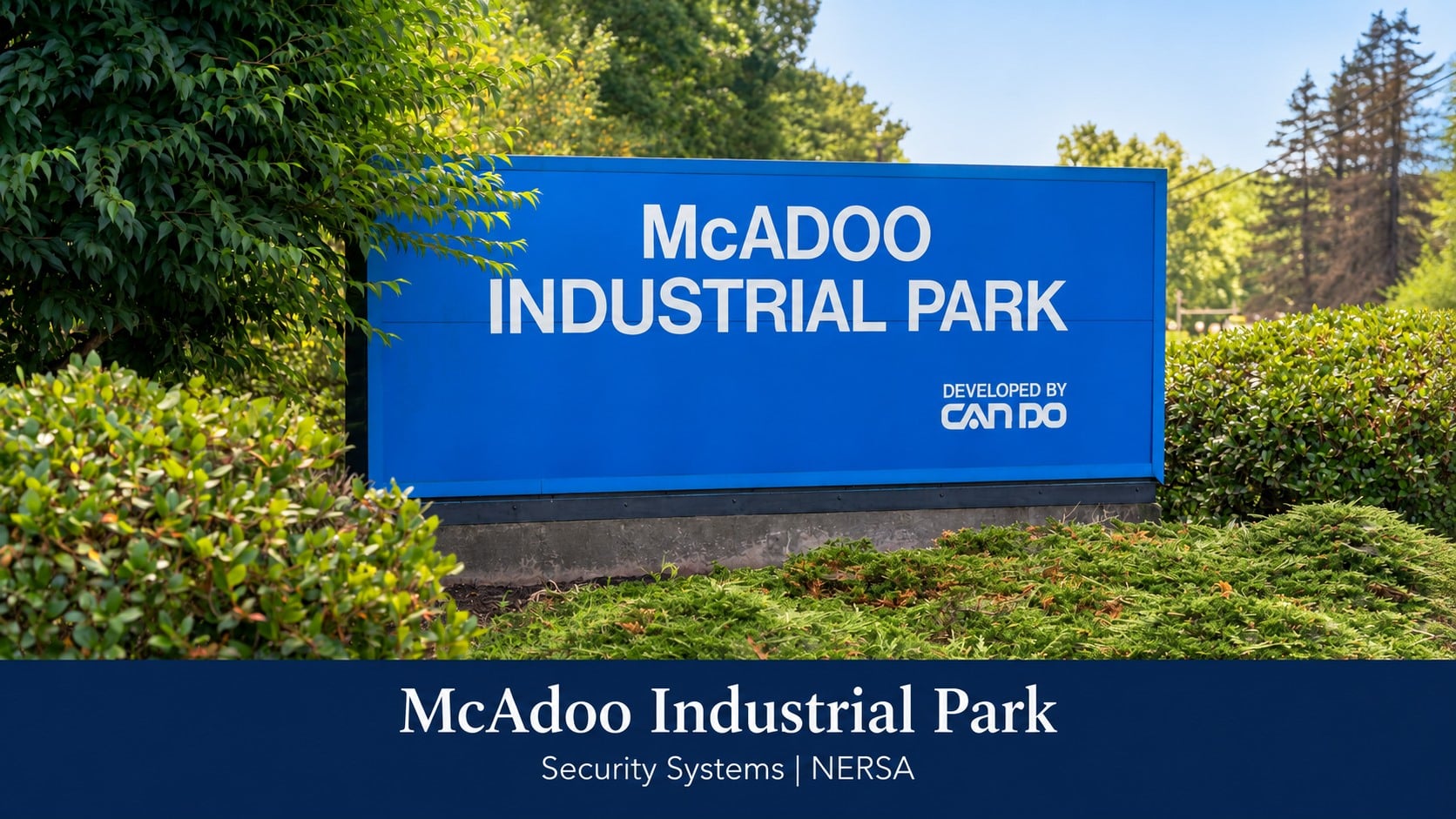McAdoo Industrial Park entrance sign with NERSA security systems title