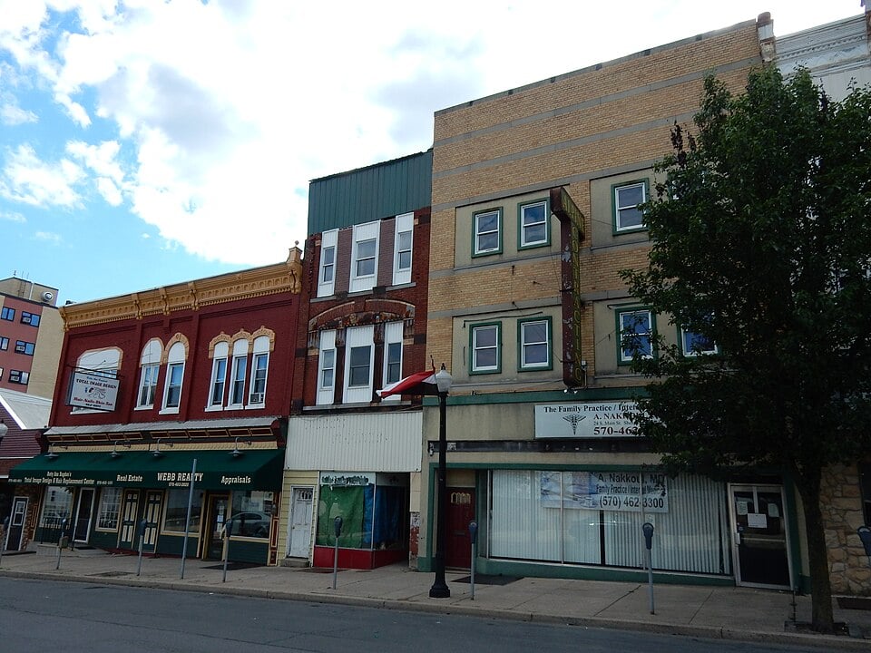 Commercial buildings along South Main Street in Shenandoah, Pennsylvania