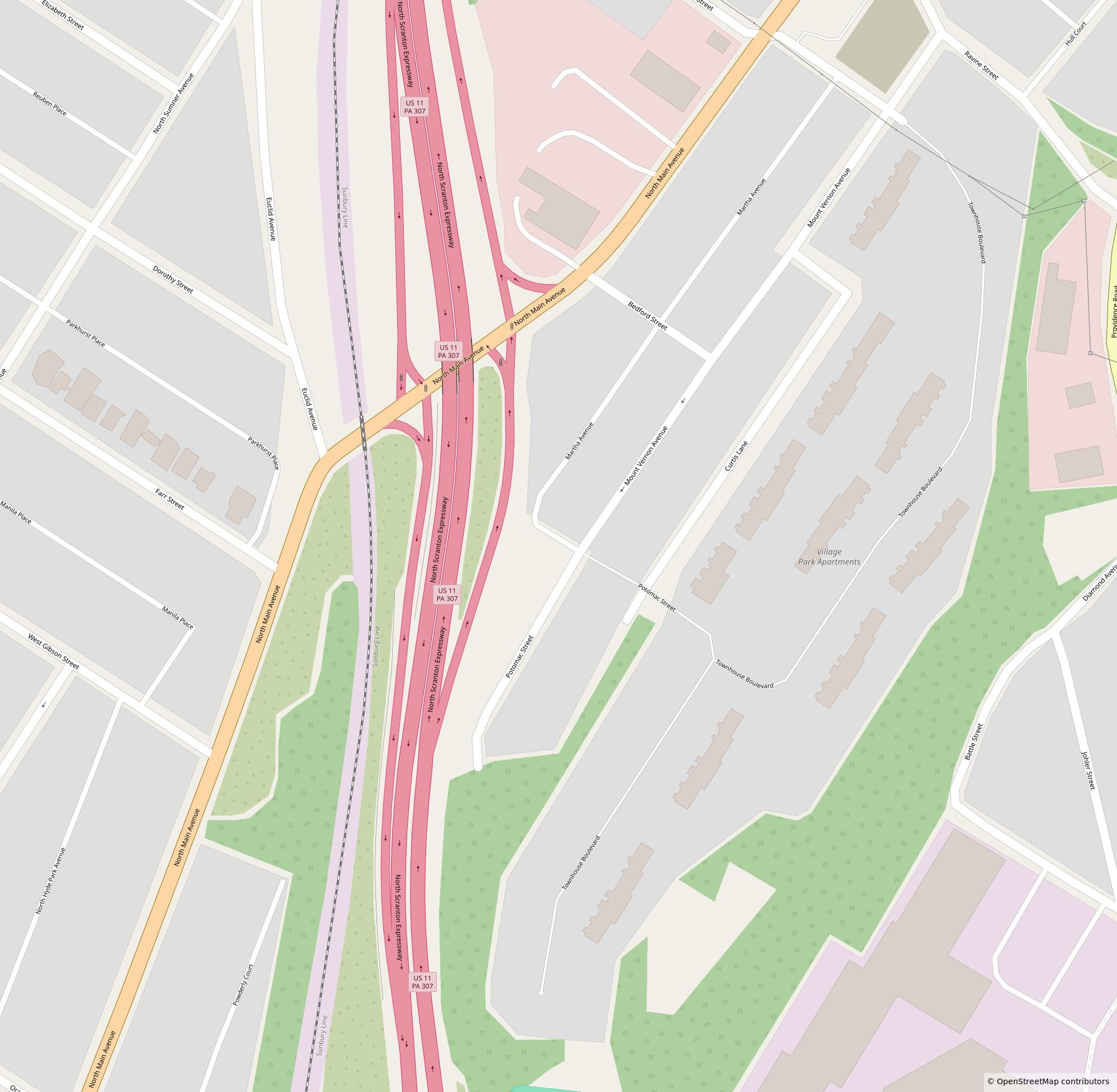 Map of Village Park Apartments and Townhouse Boulevard in Scranton, Pennsylvania